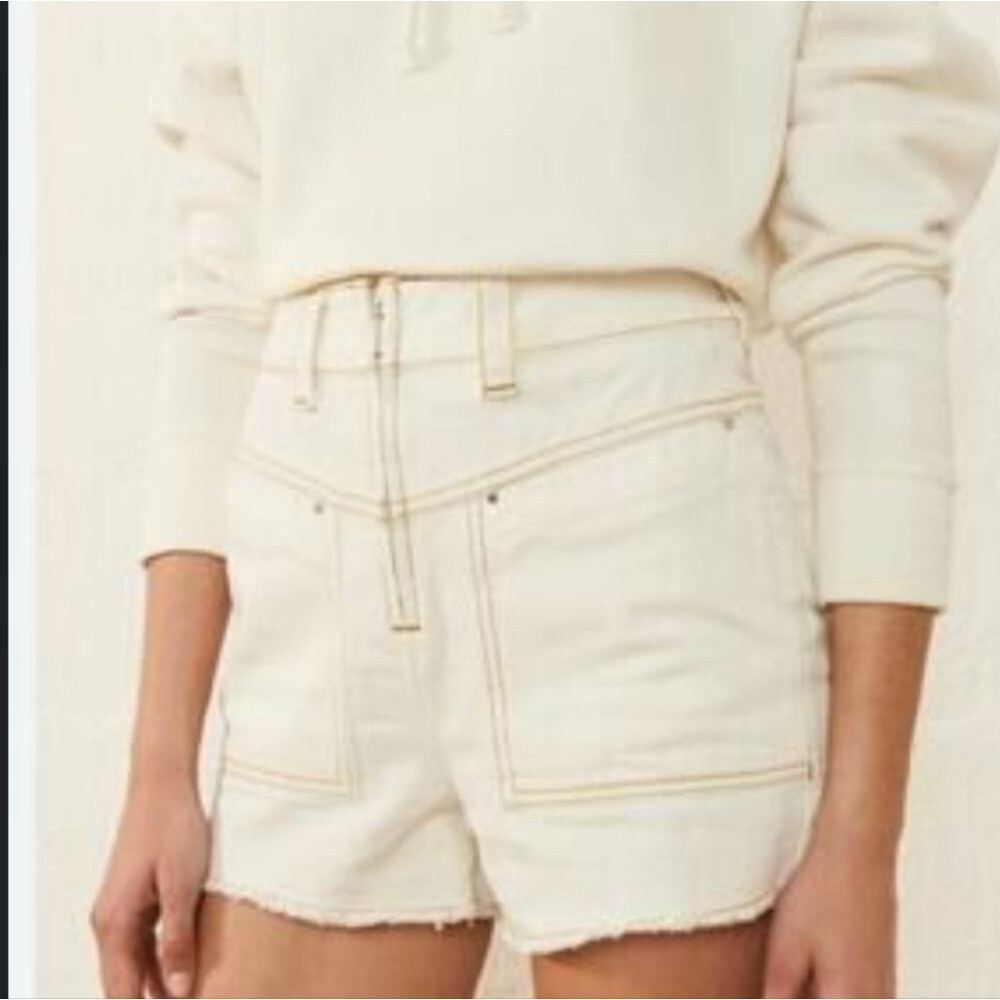 Ba&sh David High Rise Retro Denim Jean Cut Off White Ecru Shorts Size Medium